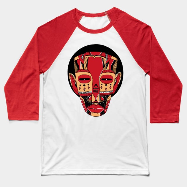 Red and Cream African Mask No 3 Baseball T-Shirt by kenallouis